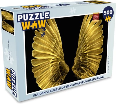 Puzzel Gouden vleugels op een zwarte achtergrond - Legpuzzel - Puzzel 500 stukjes