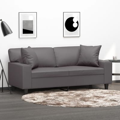 vidaXL - Tweezitsbank - met - sierkussens - 140 - cm - kunstleer - grijs