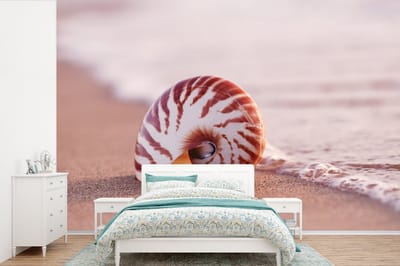 Behang - Fotobehang Schelp - Strand - Zee - Zand - Breedte 420 cm x hoogte 280 cm