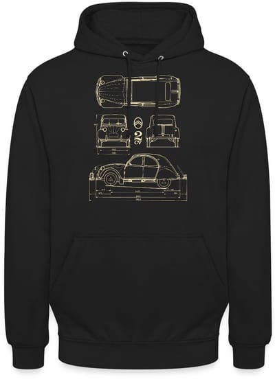 Citroën 2CV Maat Specificaties Blauwdruk Hoodie Unisex