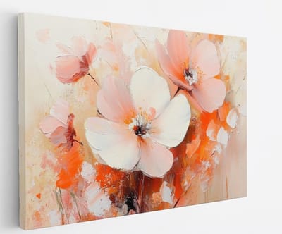 Saammp Canvas Schilderij - Beige Bloemen met oranje- Natuur - Abstract - 45x30 - Foto op canvas - Wanddecoratie - Modern Interieur - Woonkamer Decoratie