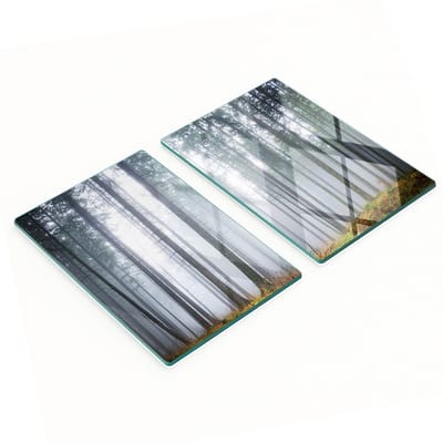 Decoratieve glazen snij- en serveerplanken Mist in het bos 2x40x52 cm