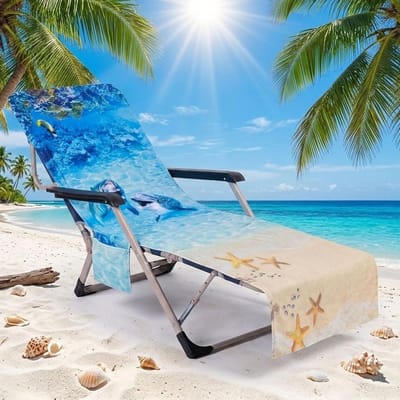 Beschermhoes voor tuinligstoel van microvezel, sneldrogend en antislip strandlaken, perfect voor zwembad en strand, 75 x 210 cm (blauw)