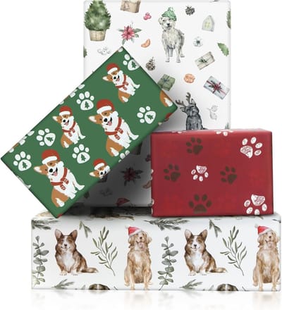 Kerstcadeau inpakpapier voor honden, 8 vellen van 50x70cm, ideaal voor feestdagen, verjaardagen en speciale gelegenheden