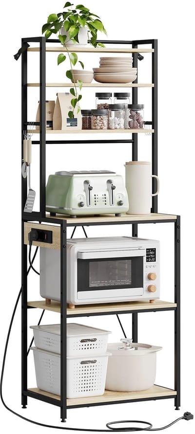 CYRO - Keukenrek - Opbergrek - Keuken kast - Keukenrek staand - Stellingkast - Stopcontact - 6 planken - 167cm hoog - Light Oak
