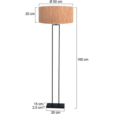 Vloerlamp Stang 4338ZW – zwart staal met kurken kap Ø50 cm, eigentijds design, Steinhauer, ideaal voor binnengebruik