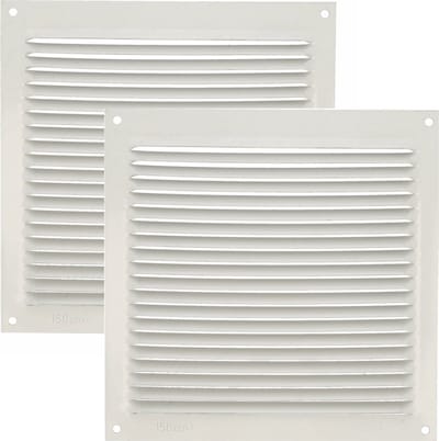 AMIG Ventilatierooster/muurrooster - 2x - 170 x 170mm - aluminium - wit - schoepenrooster