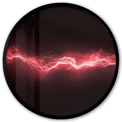 Poster in lijst Rond - Fotolijst 40x40 cm - Posters - Gaming - Rood - Elektriciteit - Energie - Lijn - Ronde posterlijst zwart - Decoratie - Wanddecoratie woonkamer - Muurdecoratie slaapkamer