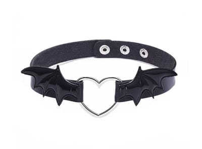 Punk hart - Choker - choker ketting dames - gothic - Zwart met vleugels - 40 cm - 1 stuks