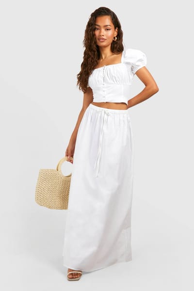 boohoo Dames Poplin Full Maxi-Rok | Ivory | Maat: 12