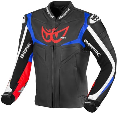 Berik Wild Chase Zwart Wit Rood Blauw Leren Motorjas - Jas