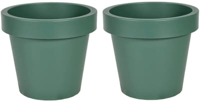 Mega Collections Plantenpot/bloempot - 2x - kunststof - donkergroen - buiten - D16 x H14 cm