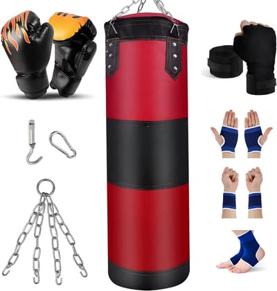 SP® Bokszak - Zware Bokszak - Ongevulde Bokszak Set - Rood en Zwart - 35cm x 35cm x 120cm
