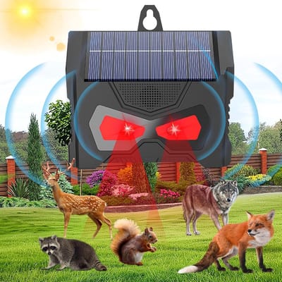 Ultrasone Kattenverjager op zonneenergie - Dierenverjager - Marterverjager - TENZHVXI® - Stroboscooplicht - Opladen via zonne-energie/USB-C - Anti-knaagdieren - Anti-insecten - Kan worden opgehangen - Voor thuis, magazijn of garage - Zwart