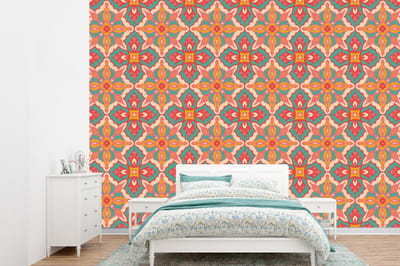 Behang - Fotobehang Patroon - Hippie - Oranje - Breedte 360 cm x hoogte 260 cm
