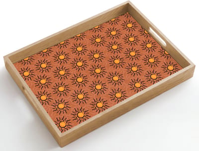 Dienblad hout 50x35 cm - Schootdienblad - Kust - Zonnig - Bruin - Oranje - Borrelplank rechthoek - Plateau dienbladen