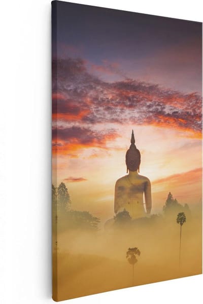 Artaza Canvas Schilderij Boeddha - 40x60 cm - Wanddecoratie Zonsondergang - Muurdecoratie Spiritueel - Schilderijen Op Canvas Thailand
