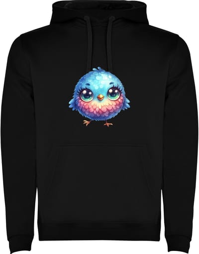 Zwarte Hoodie Kleurrijke Kleine Vogel - Te Schattig - Diva Vogel - Fluffy Veren - Cartoon - Humor Maat M