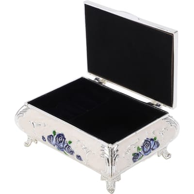 Vintage Sieradendoos Vintage Rozen Reliëf Design Zinklegering Zacht Velours Levendige Kleuren Veilig Glanzend black