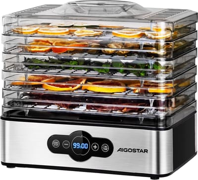 Aigostar Crispy Voedseldroger - Elektrische Droogautomaat - 5 lagen-35°C tot 70°C - LCD Display - Timer 99H- RVS/Zwart