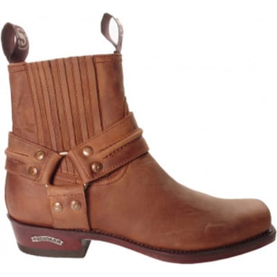 Sendra Boots 2746 Pete Bruin Handgemaakt Biker Western Enkellaars Vierkante Neus Platte Hak Sierspoor Lederen Zool Elastiek in Schacht Echt Leer Maat 43