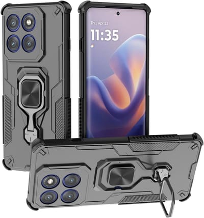 MobyDefend Hoesje - Geschikt voor Motorola Edge 60 Pro - Dubbelgelaagde Pantsercase Met Standaard - Zwart