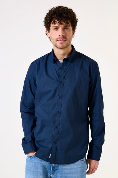 GARCIA Heren Effen Overhemd Blauw Lange mouw
