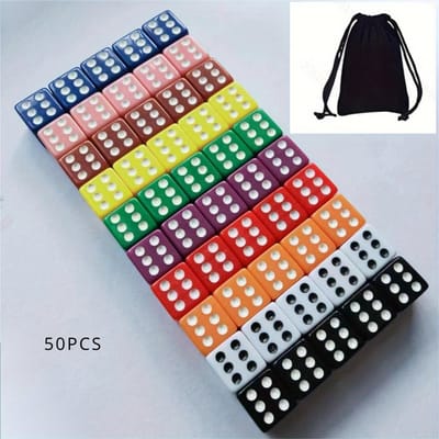 Un Ensemble de 10 Pièces 50 Pièces et 100 Pièces Dés Acryliques 0,62 Pouce Dés de Jeu Jeu de Mathématiques 10 Couleurs Sac de Rangement en Velours Gratuit Utilisation Pratique