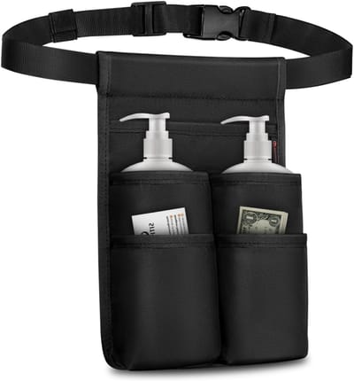 Professionele Massage Fles Tas voor 2 Flessen, Verstelbare Heupriem Organizer met Meerdere Vakjes voor Massageolie en Lotion