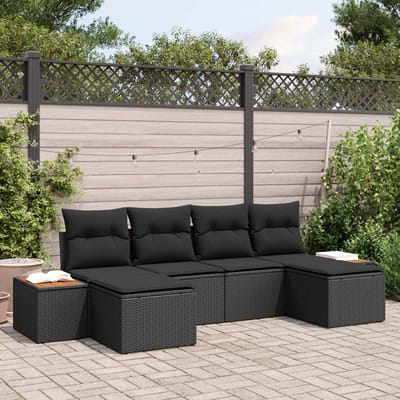 vidaXL - Tuinbank - Set - 6 - st - Zwart - Poly - Riet