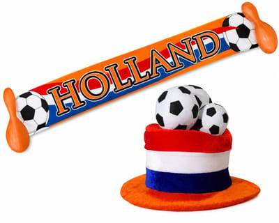 Holland Sjaal met Sambaballen + Oranje Hoed met Voetballen – Supportersset WK 2026