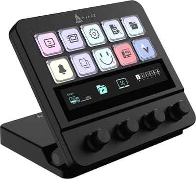 AJAZZ AKP05 Gaming Stream Deck - Macro Controller Zwart – 10 LCD Toetsen – 4 Draaiknoppen – Verstelbare Standaard 0-60° – 6 Profielen – USB-C Programmeerbaar Toetsenbord – Fullscreen Functie – Bestanden Openen - Zwart