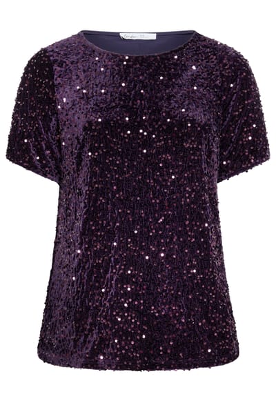 Yours London Paars Fluwelen Tshirt Met Pailletten Size 42