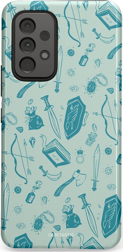 Casetastic Hoesje Geschikt voor Samsung A53 - Stijlvolle Beschermende Duo-layer Case - Avontuurlijke buit vol wapens