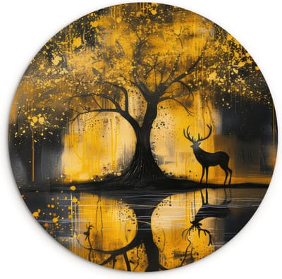 WallCircle® Wandcirkel 120x120 cm - Muurcirkel Boom - Verflook - Hert - Natuur - Herfst - Kunst - Muurdecoratie woonkamer - Wanddecoratie slaapkamer - Kamer decoratie accessoires - Ronde schilderijen - Woonaccessoires cirkel binnen