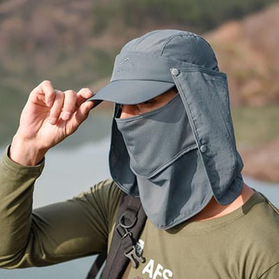 Chapeau pare-soleil multifonctionnel unisexe, protection solaire à 360 degrés, couverture faciale amovible, rabat de cou respirant One Size gris foncé