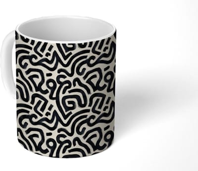 Mok - Koffiemok - Modern - Abstract - Zwart - Mokken - 350 ML - Beker - Koffiemokken - Theemok