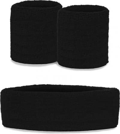 KIMU® Kind Zweetbandjes Set Zwart - Kinder Hoofdband Polsbandjes Zwarte Zweetband Sporten Turnen Kinderen Polsband Fitness Festival