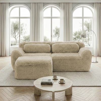 L-vormige tweezitsbank - modulair - vrij combineerbaar - met kussens - geen montage nodig - voor kleine woonkamers en kamers - lichtkaki