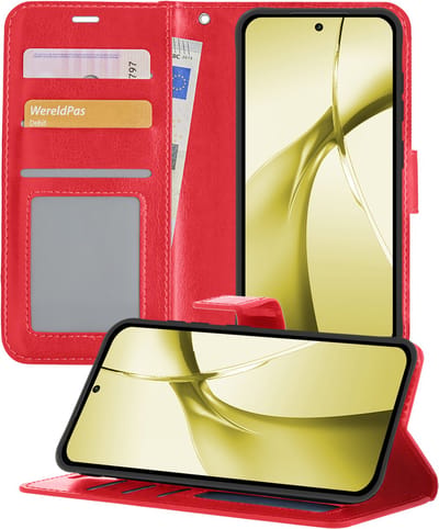 Hoesje - Met Pasjeshouder - Geschikt voor OnePlus Nord CE4 - Luxe Bookcase Portemonee - Flip Case - Kunstleer Book Case - Flipcase - Book Cover - Walletcase - Portemonneehoes - Telefoonhoesjes - Rood