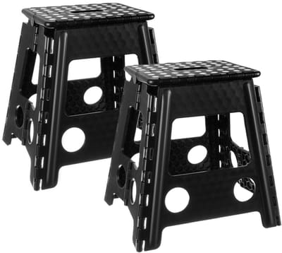 Malatec Inklapbaar krukje - 2x - zwart - 39 cm - opvouwbaar - huishoudkrukje - opstapje - max 100 kg