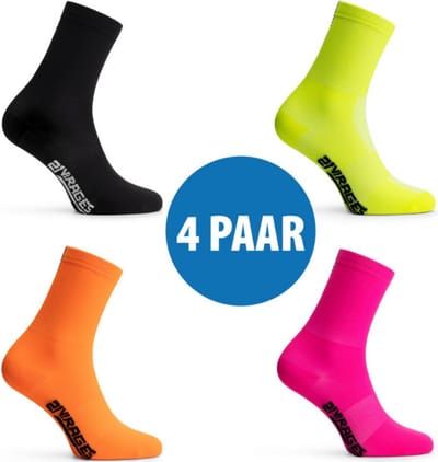 21Virages 4 PAAR Colora fietssokken Fluo Geel Roze Oranje Zwart-37-42