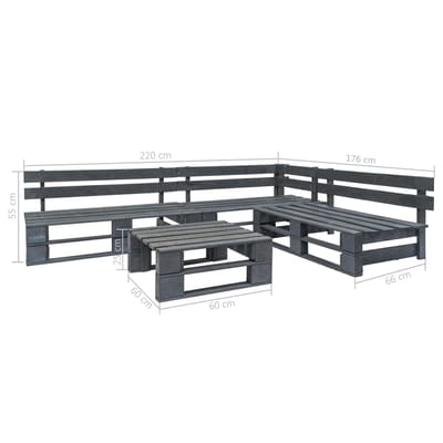 vidaXL - 4-delige - Loungeset - pallet - hout - grijs