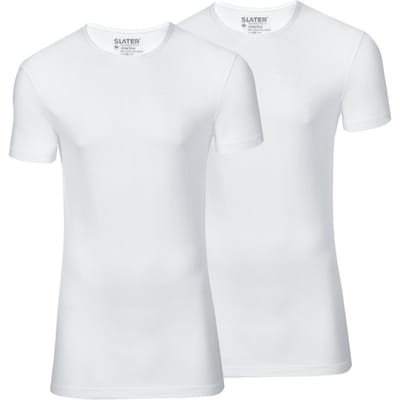 Slater 6800 - Stretch 2-pack extra lang T-shirt ronde hals korte mouw wit M 95% organisch katoen 5% elastan