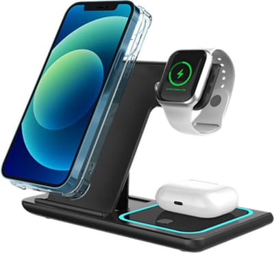 Apple oplader 3-in-1 opvouwbaar laadstation voor Apple-producten, snelle draadloze oplader, reisdockadapter-Zwart en lamp voor Apple