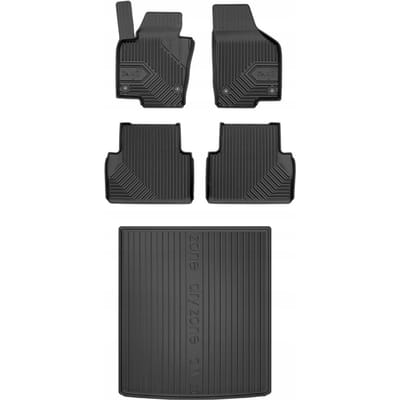 Frogum Voordeelset - Automatenset No.77 + Dry Zone Kofferbakmat - Geschikt voor Volkswagen Sharan II (2010-2022) - 5-persoons uitvoering - TPE Rubber - Geurloos - Zwart