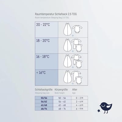 Baby Slaapzak Muslin met Warme Voering 2.5 Tog - Ademend Katoen - Maat 56/62