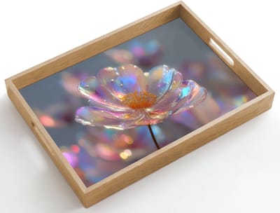 Dienblad hout 50x35 cm - Schootdienblad - Bloem - Transparant - Pastelkleuren - Druppels - Borrelplank rechthoek - Plateau dienbladen