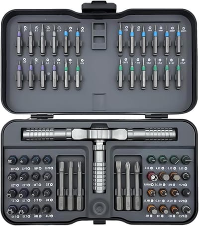 Ratelschroevendraaierset - Precisie bitset - Elektronica Reparatie - Magnetische Grip - 66 stuks - Grijs