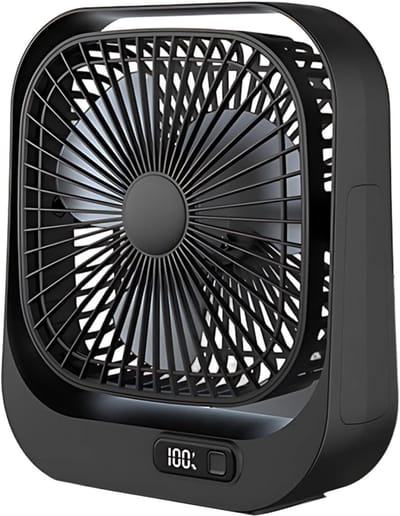 VHV - Bureauventilator - Oplaadbare mini ventilator met LED-display - 3 standen en 360° draaibaar - Zwart